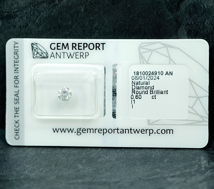 1 pcs Diamant  (Natur)  - 0.60 ct - I - I1 - Gem Report Antwerp (GRA)