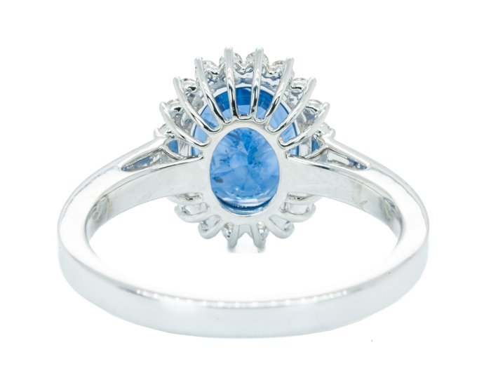 Ingen mindstepris - Ring - 18 kraat Hvidguld, 'Cornflower Blue' (Ceylon) -  3.07ct. tw. Safir - Diamant - 0,18 ct - VS