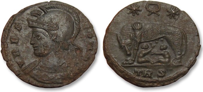 Romarriket. Constantine I (AD 306-337). Follis City Commemorative, Treveri (Trier) mint, 2nd officina (TRS+wreath) circa 330-334 A.D.