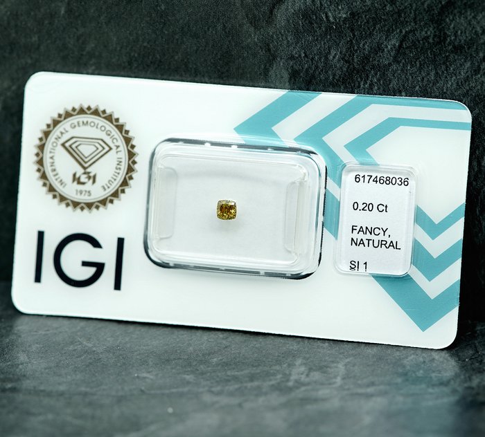 Ingen mindstepris - 1 pcs Diamant  (Naturfarvet)  - 0.20 ct - Fancy Gul - SI1 - International Gemological Institute (IGI)