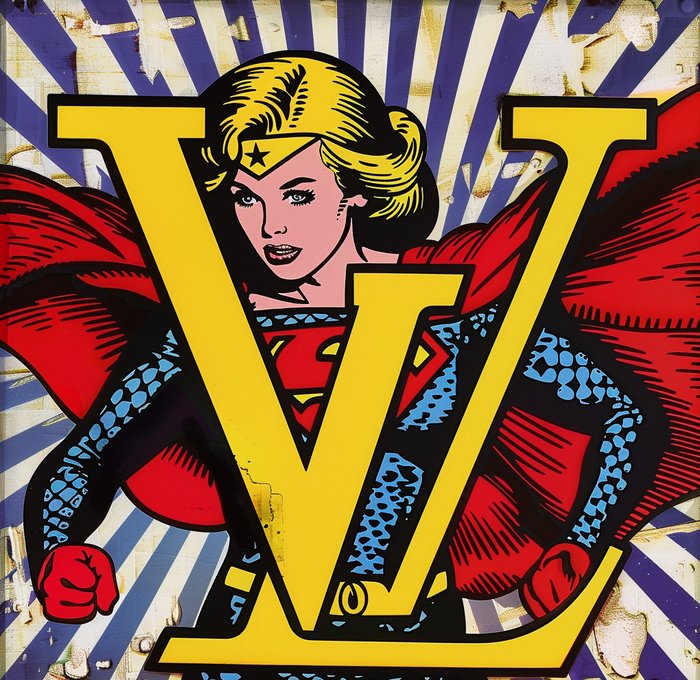 I_KONIQ (1969) - MARVEL HEROINES BRANDED VUITTON (SET OF 4 CANVAS) in ROY LICHTENSTEIN STYLE - ex 2/10