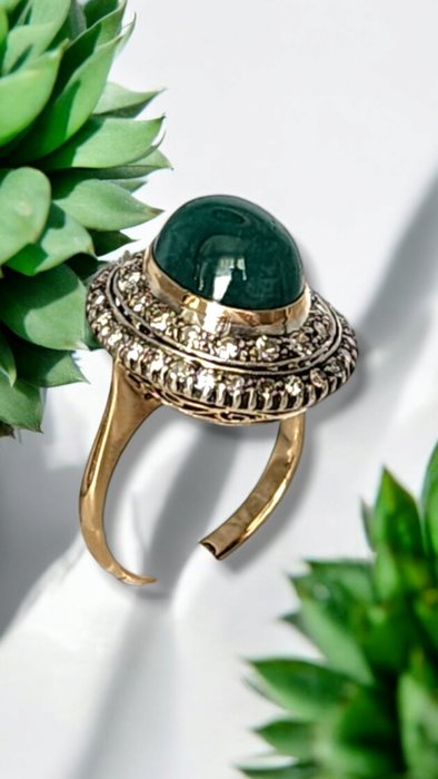 Ring - 14 karat Gulguld, 14K guld og diamant ring i antik stil