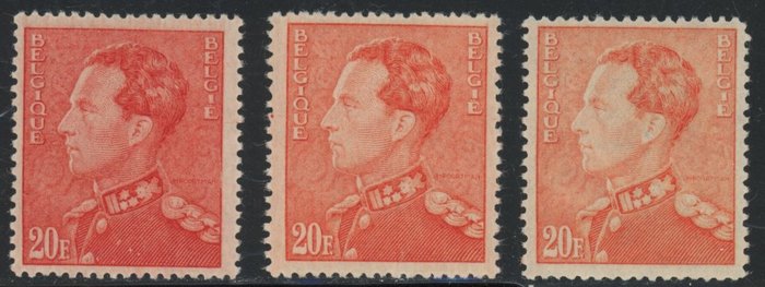 Belgien 1940/1948 - Poortman - 20F - De 3 nuancer - Superb - Bedømmelse: €720 - COB 435 + 435A + 435Aa**