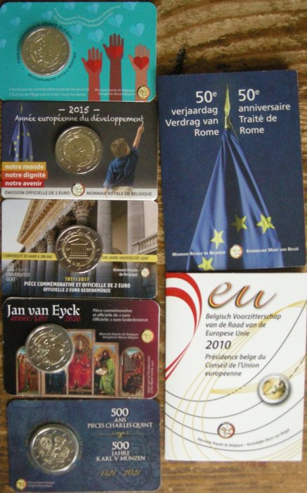 Belgien 2 Euro 2007/2022 ( totaal 7 stuks ) in coincard/blister  (Ingen mindstepris)