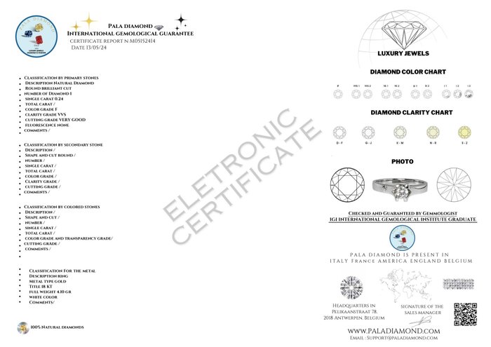 Pala Diamond - Ring - 18 kraat Hvidguld -  0.24ct. tw. Diamant (Natur)