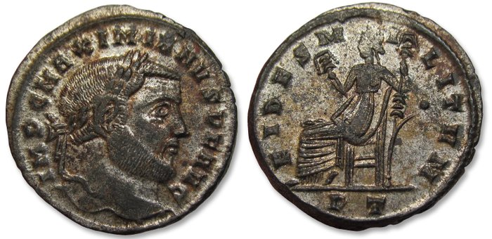 Romarriket Maximian (AD 286-305) Follis Ticinum (Pavia) mint 305-307 AD - mintmark PT - large 27mm coin