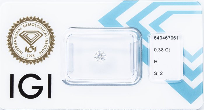 Ingen mindstepris - 1 pcs Diamant  (Natur)  - 0.38 ct - Rund - H - SI2 - International Gemological Institute (IGI)