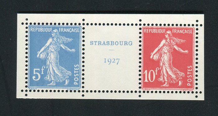 Frankrig 1927 - Sjælden Paire n° 242a du Bloc-Feuillet de l'Exposition Philatélique Internationale de Strasbourg