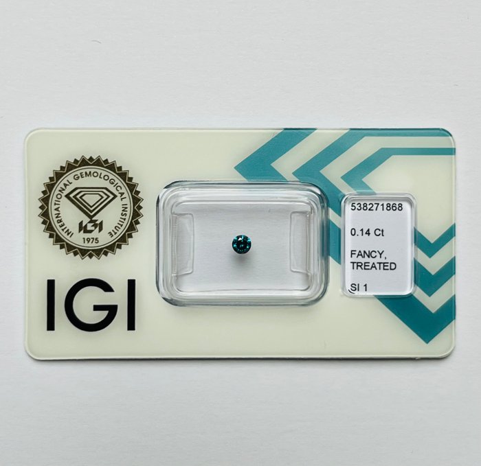 2 pcs Diamant  (Farvebehandlet)  - 0.28 ct - Rund - Fancy deep Grønlig Blå - SI1 - International Gemological Institute (IGI)