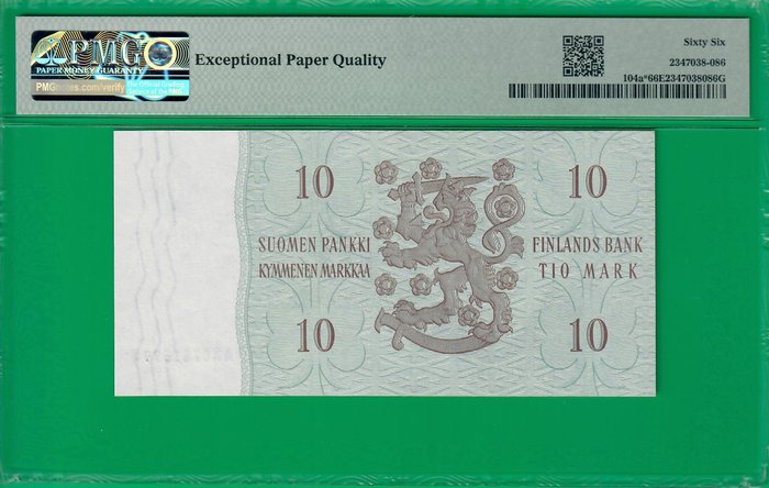 Finland. - 10 Markkaa 1963 - Litt. A replacement - Pick 104ar  (Ingen mindstepris)