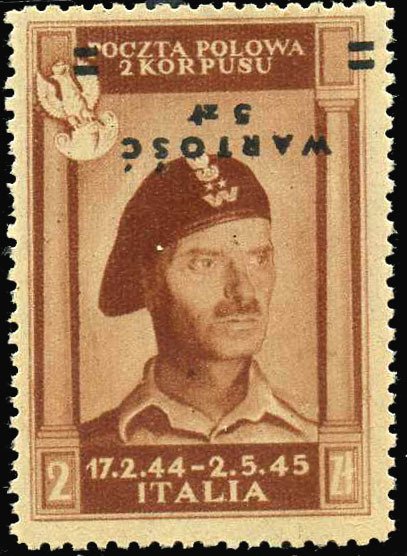 polske korps 1946 - 5 zloty luftpost med overtrykket på hovedet Dejlig variation - PA1b