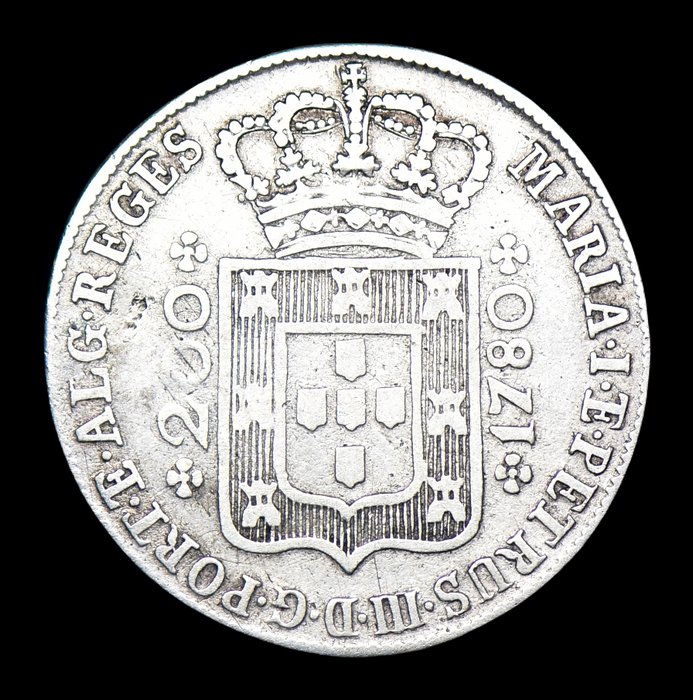 Portugal. D. Maria  Pedro III (1777-1786). 12 Vinténs (240 Reis) 1780 - Cruz Triunfante - Coroa Alta - Escassa  (Ingen mindstepris)