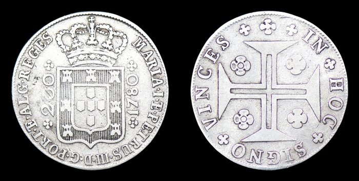 Portugal. D. Maria  Pedro III (1777-1786). 12 Vinténs (240 Reis) 1780 - Cruz Triunfante - Coroa Alta - Escassa  (Ingen mindstepris)