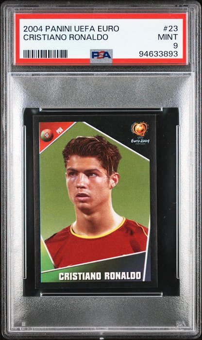 2004 Panini UEFA Euro Cristiano Ronaldo #23 Rookie PSA 9 Graded sticker