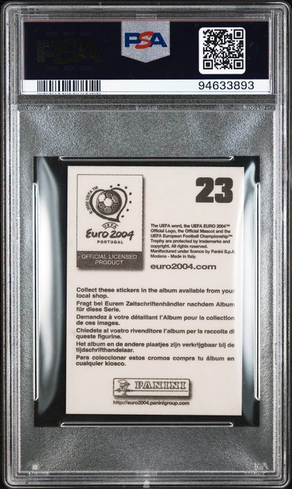 2004 Panini UEFA Euro Cristiano Ronaldo #23 Rookie PSA 9 Graded sticker