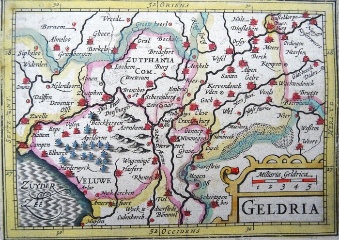 Holland - Gelderland, Arnhem, Nijmegen, Zutphen, Veluwe, Harderwijk, Zwolle....; Bertius / Hondius - Geldria - 1601-1620