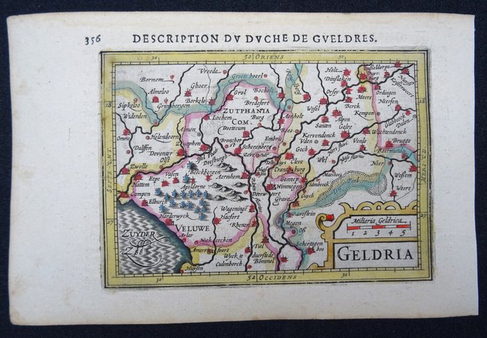 Holland - Gelderland, Arnhem, Nijmegen, Zutphen, Veluwe, Harderwijk, Zwolle....; Bertius / Hondius - Geldria - 1601-1620