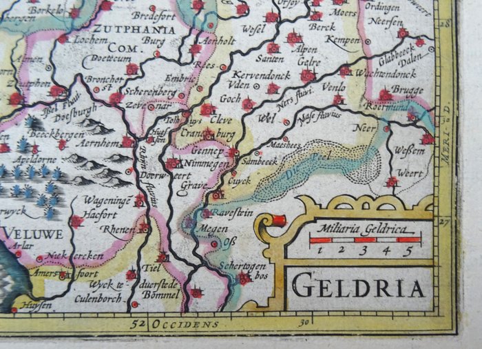 Holland - Gelderland, Arnhem, Nijmegen, Zutphen, Veluwe, Harderwijk, Zwolle....; Bertius / Hondius - Geldria - 1601-1620