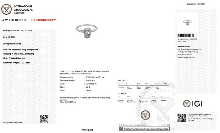 18 kraat Hvidguld - Ring - 1.02 ct Diamant