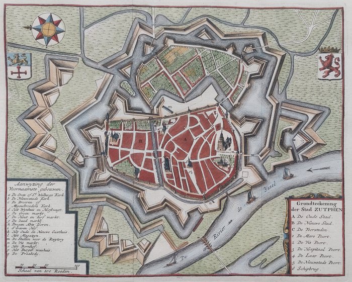 Holland - Zutphen; Isaak Tirion - Grondteekening der Stad Zutphen - 1750