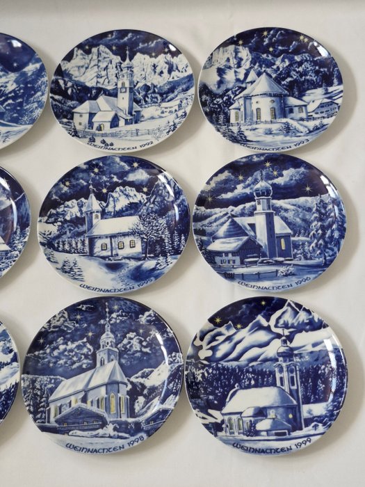 Bavaria Porselein, Echt Kobalt - Middagstallerken (9) - Kermis van 1991-1999 - Porcelæn - Julepyntplade/Vægplade