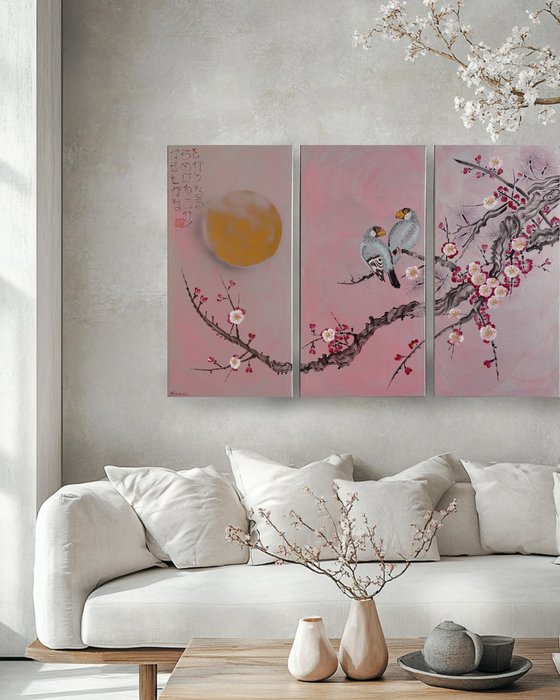 Ksavera - Japanese sakura J320 - silver rose triptych - XXL