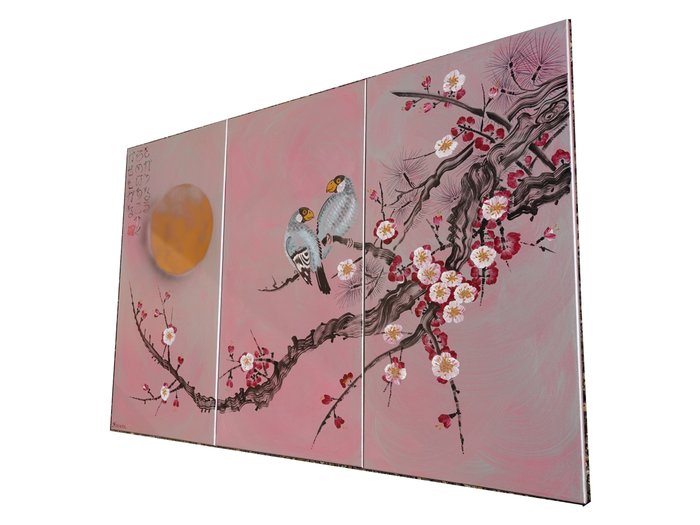 Ksavera - Japanese sakura J320 - silver rose triptych - XXL