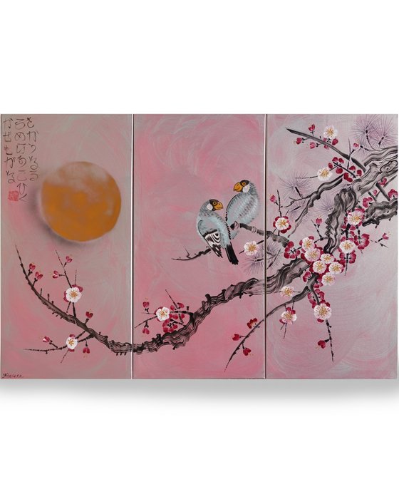 Ksavera - Japanese sakura J320 - silver rose triptych - XXL