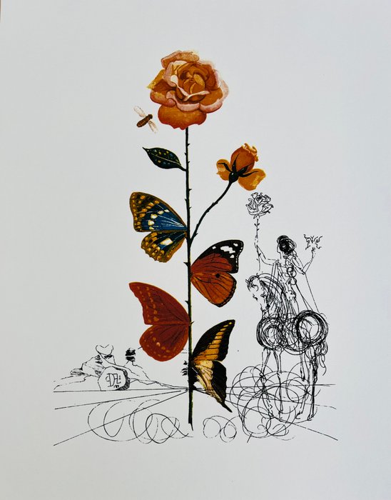 Salvador Dali (1904-1989) - La Rose Papillon 1967 - Coloured Lithograph