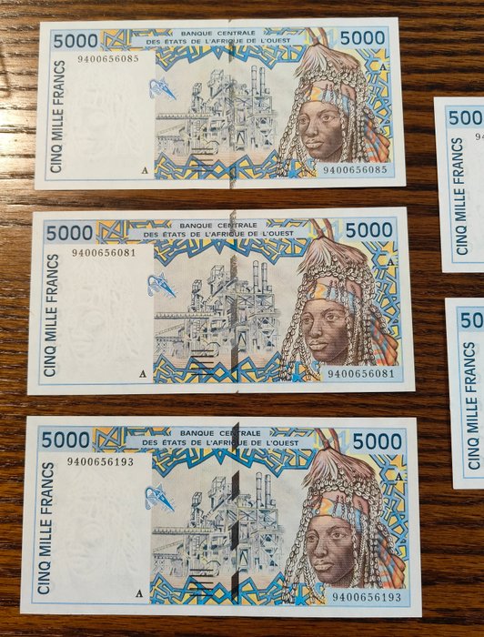 Vestafrikanske stater. - 5 x 5000 Francs ND (1992-2003) - Pick 113A  (Ingen mindstepris)