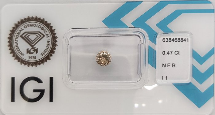 Ingen mindstepris - 1 pcs Diamant  (Naturfarvet)  - 0.47 ct - Rund - Fancy Brun - I1 - International Gemological Institute (IGI)