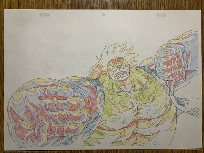 Eiichiro Oda - 1 Officiel replika af anime cels skitser - One Piece - The scene where Luffy fights