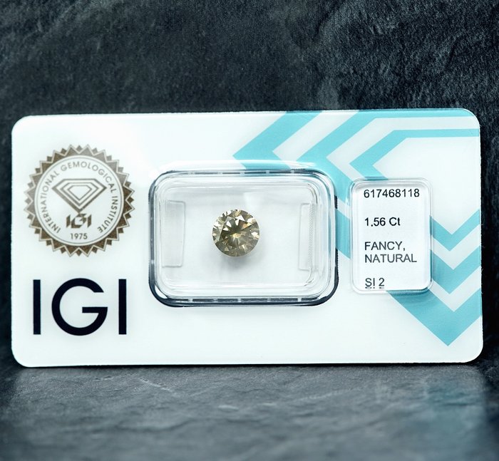 1 pcs Diamant  (Naturfarvet)  - 1.56 ct - Fancy Brunlig Gul - SI2 - International Gemological Institute (IGI)