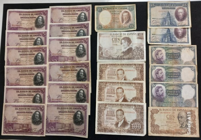 Spanien. - 23 Billetes Pesetas 1928-1970  (Ingen mindstepris)