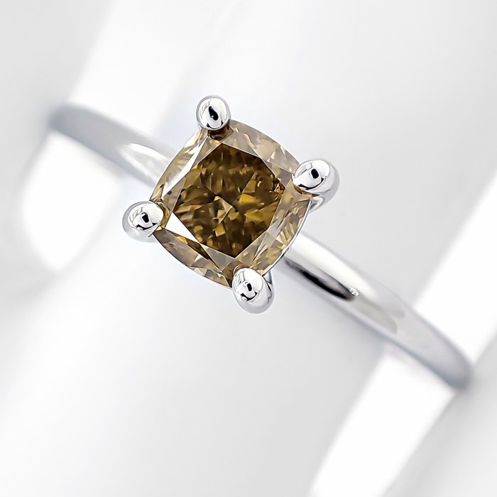 Ingen mindstepris - Ring - 14 karat Hvidguld -  1.03ct. tw. Gul Diamant (Naturfarvet)