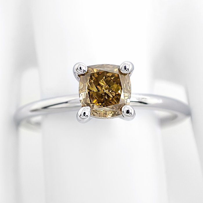 Ingen mindstepris - Ring - 14 karat Hvidguld -  1.03ct. tw. Gul Diamant (Naturfarvet)