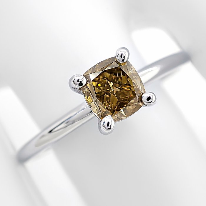 Ingen mindstepris - Ring - 14 karat Hvidguld -  1.03ct. tw. Gul Diamant (Naturfarvet)