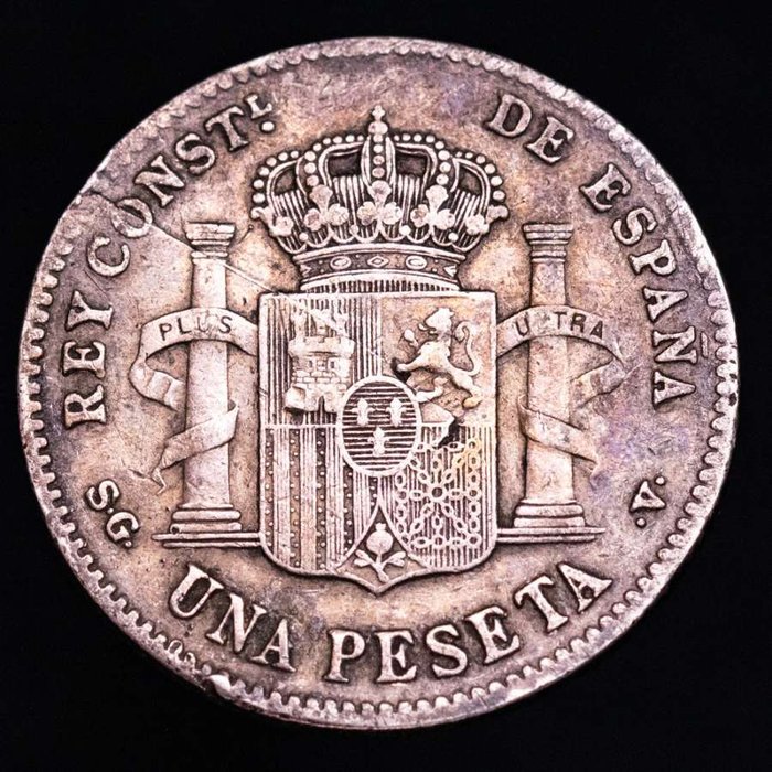 Spanien. Gobierno provisional, Alfonso XII y XIII. Conjunto de 8 monedas de plata de finales del siglo XIX.  (Ingen mindstepris)