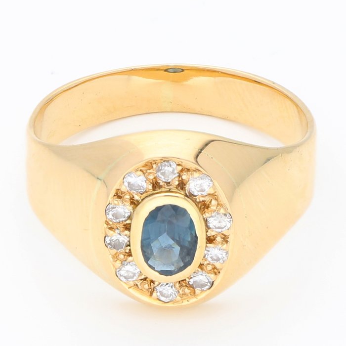 Ring - 18 kraat Gulguld Diamant (Natur)  - Safir