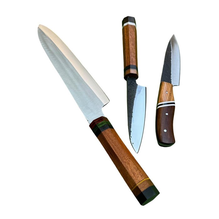 Køkkenkniv - Chef's knife - Stål, 3,Of Kind europæiske køkkenknive, Fancy Addition, Håndlavet Håndsmedning, Dual polish 440c Stål, - Europa