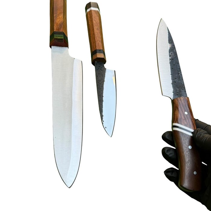 Køkkenkniv - Chef's knife - Stål, 3,Of Kind europæiske køkkenknive, Fancy Addition, Håndlavet Håndsmedning, Dual polish 440c Stål, - Europa