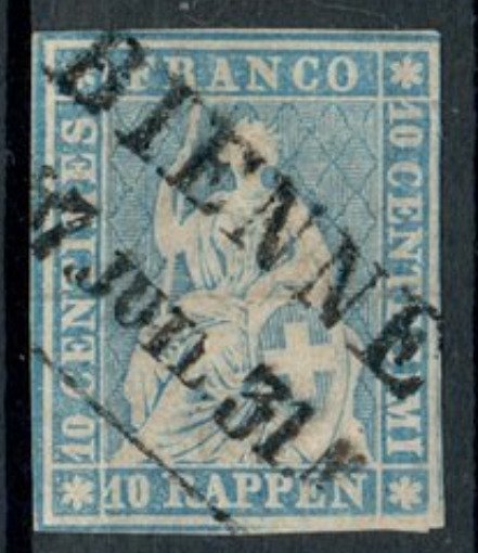 Schweiz 1854/1863 - Strubel Zst. Nr. 23Eb - BIENNE - med certificering - Zumstein