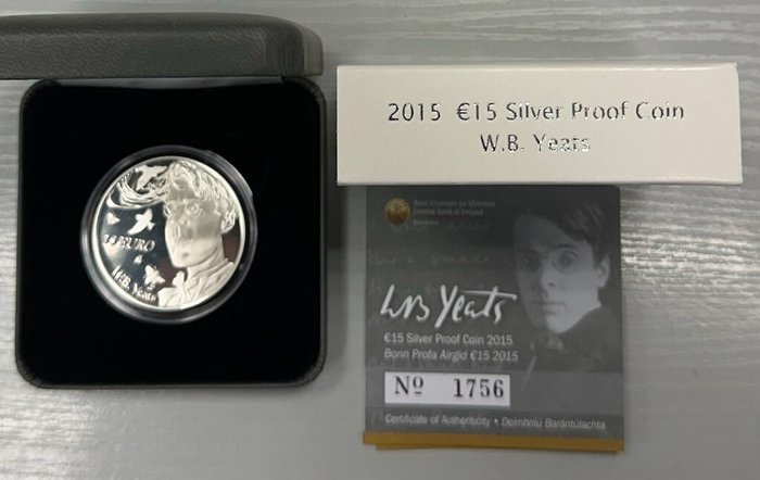 Irland. 15 Euro 2015 "W.B. Yeats" Proof  (Ingen mindstepris)