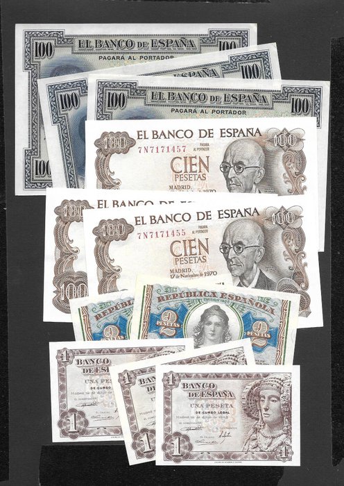 Spanien. - 11 banknotes - various dates  (Ingen mindstepris)