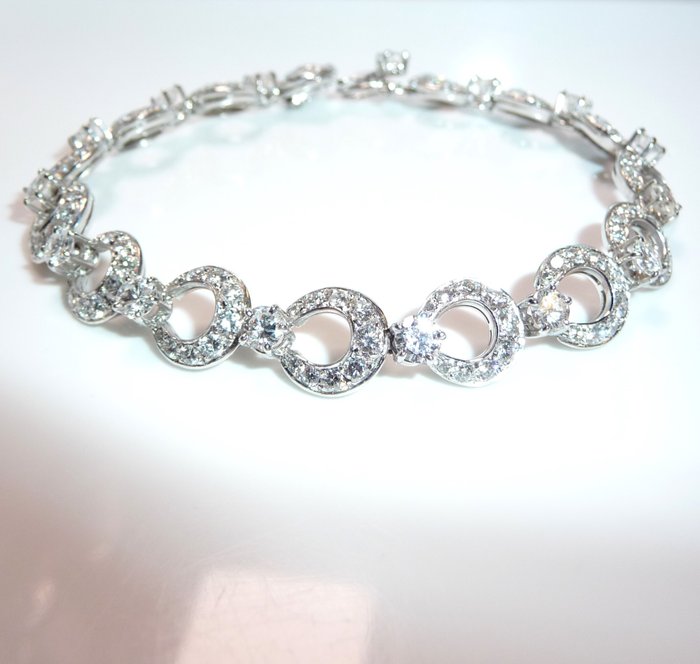 Armbånd Platin -  7.60ct. tw. Diamant (Natur)  - Ædle armbånd 7.60ct.