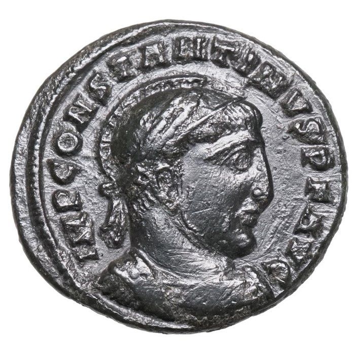 Romarriket. Constantine I (AD 306-337). Follis Siscia, VICTORIAE mit Schild  (Ingen mindstepris)