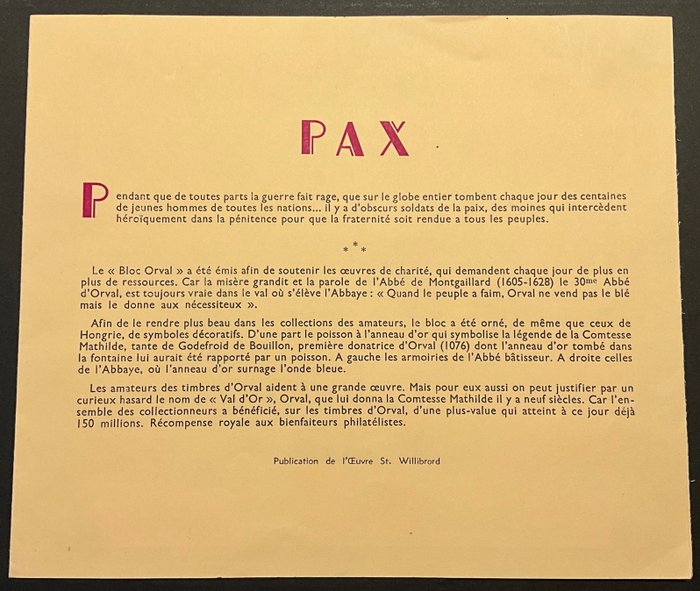 Belgien 1942 - Orval nummer 1942 i præsentationsbundt ORVAL med store blokke - FR "Blocs Orval" med - FR "Blocs Orval" met gelegenheidsstempel ORVAL