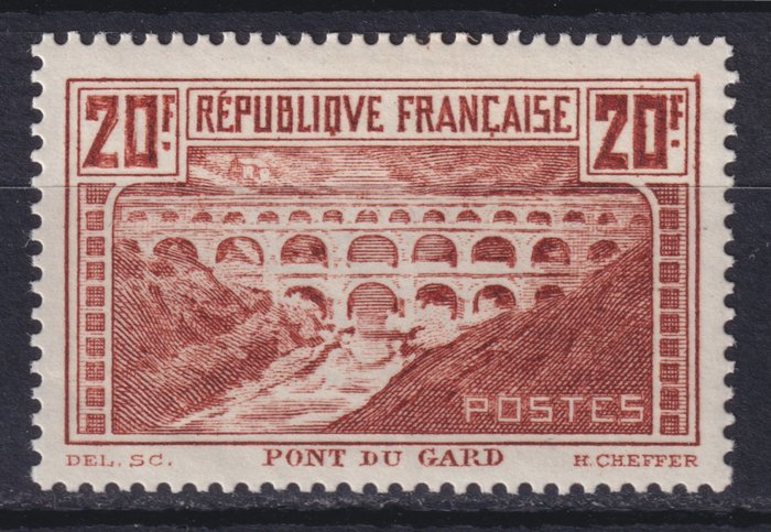 Frankrig 1929 - "Pont du Gard" N°262A (type I) Ny*, signeret kalve, - Yvert