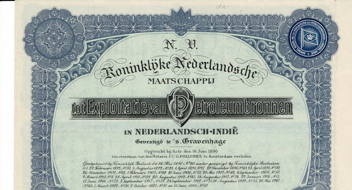 Holland. - 100 Gulden - 1929 - Koninklijke Nederlandsche Maatschappij tot Exploitatie van Petroleumbronnen  (Ingen mindstepris)