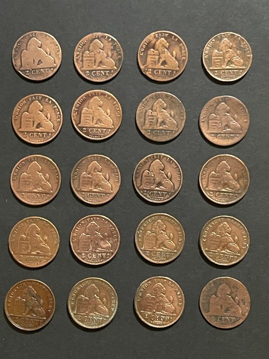 Belgien. 2 Cents 1859/1912 (20x)  (Ingen mindstepris)